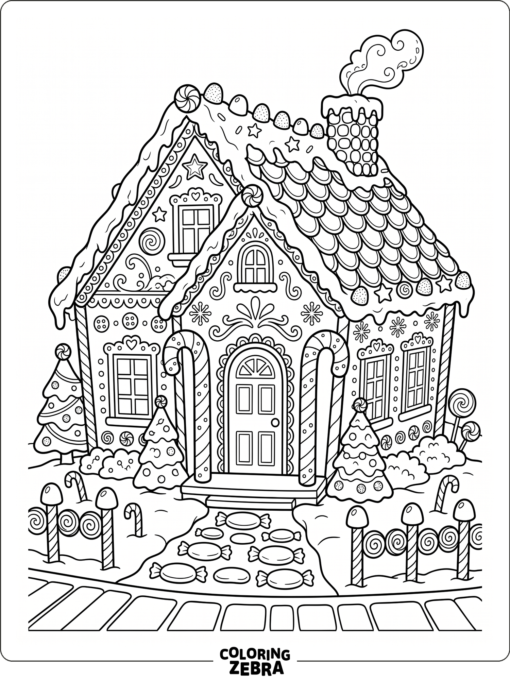 Pepparkakshus med polkagrisstolpar