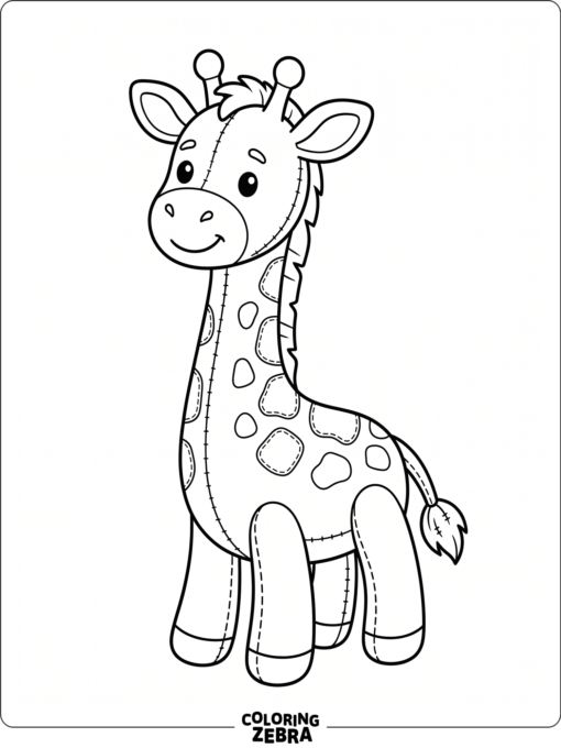 A plush giraffe toy with stitched details
