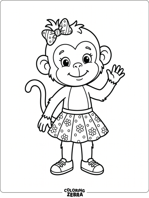 A girl monkey with a bow and a skirt