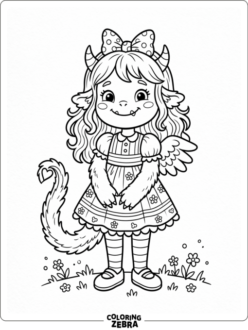 A girl monster wearing a bow and a dress