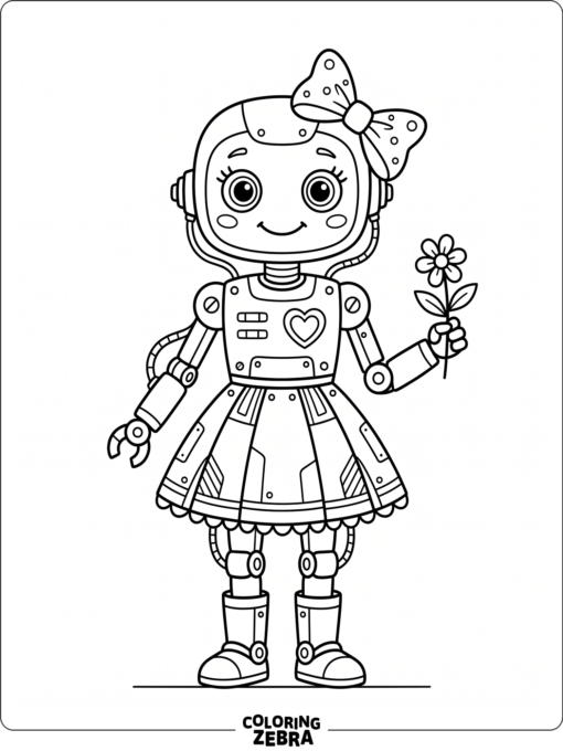 Girl robot with a bow and dress panels