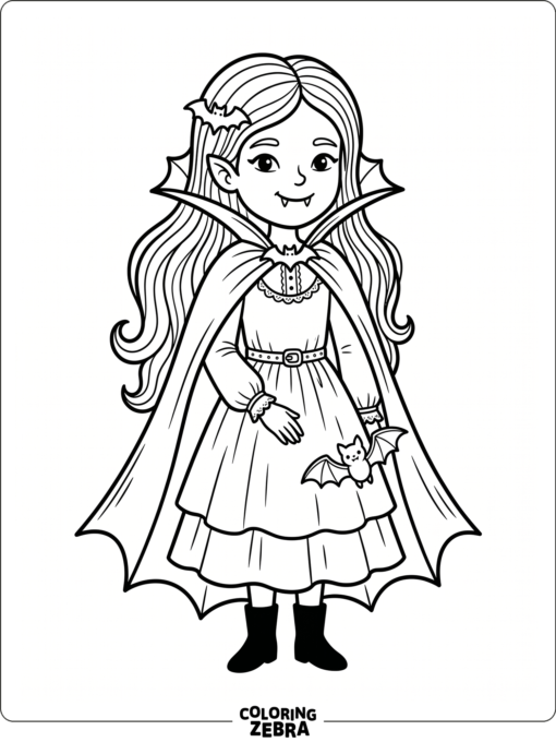 A girl vampire with long hair and a cape