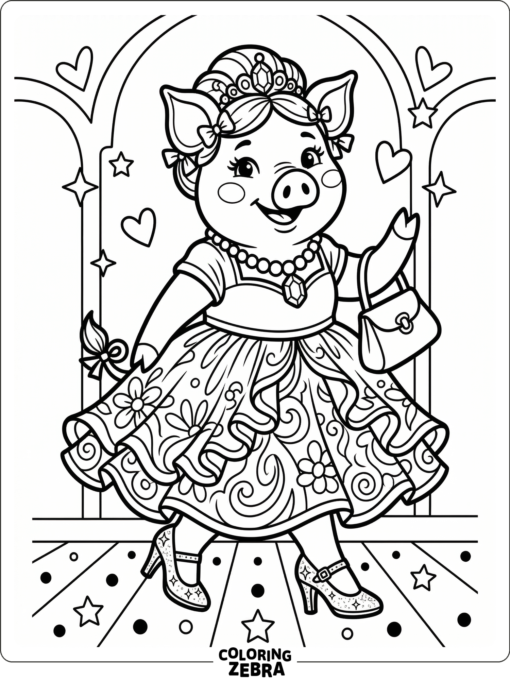 A glamorous pig in a dress with jewelry