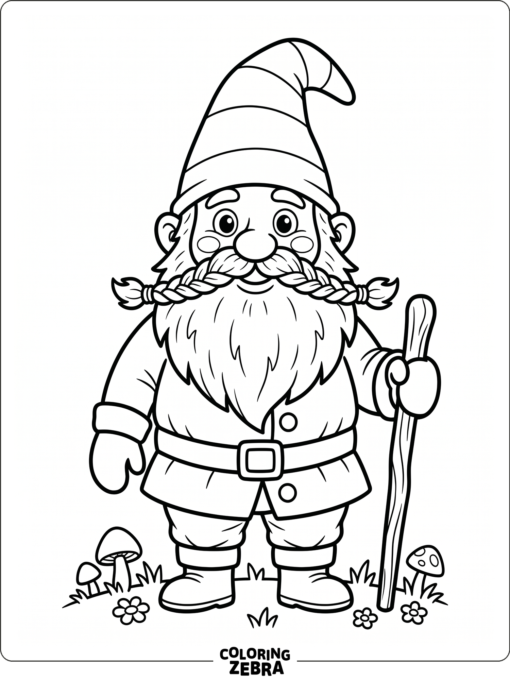 A gnome with a long beard and braided mustache