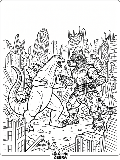 Godzilla fighting Mechagodzilla in the city