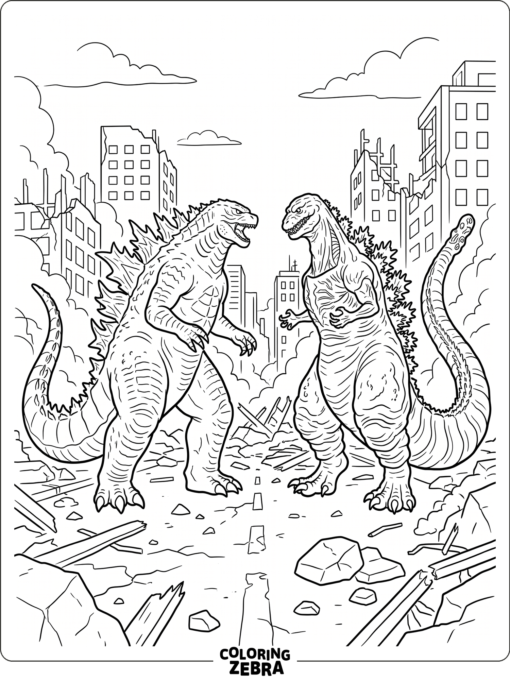 Godzilla and Shin Godzilla in a street showdown