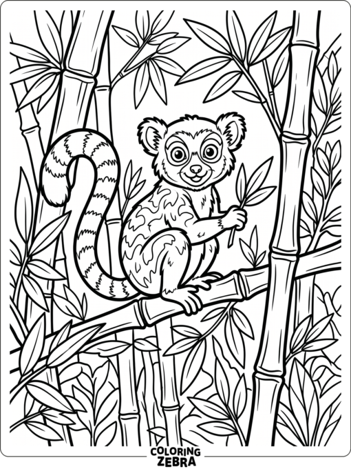 A golden bamboo lemur sitting among bamboo stalks