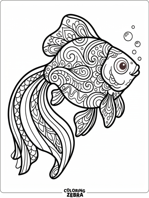 A goldfish covered in swirling zentangle patterns