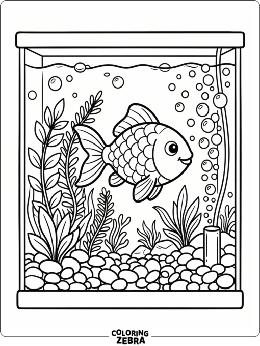 A goldfish in a fish tank with plants