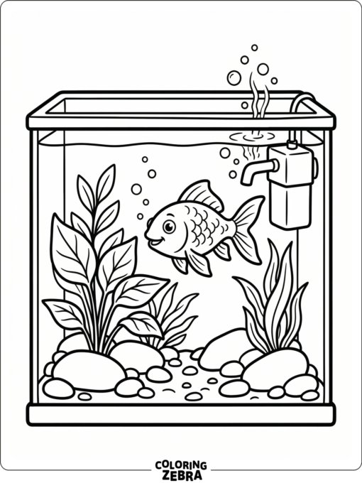 A goldfish in a glass aquarium with plants