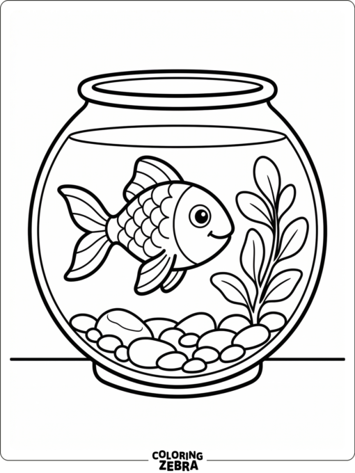 A goldfish in a round bowl with pebbles