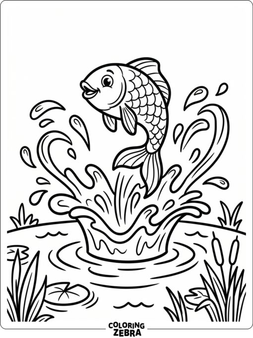 A goldfish jumping from the water with splashes