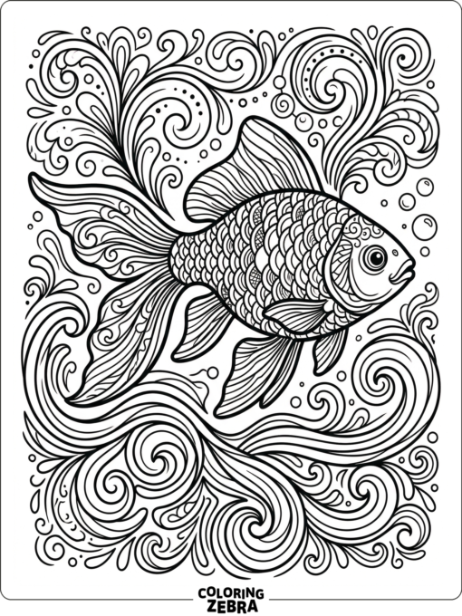 A detailed goldfish with decorative swirls