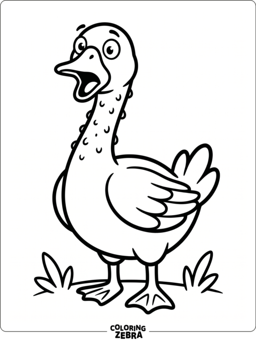 A goose with a surprised look and small bumps on its neck