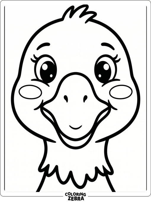 A close-up goose face with big eyes and a beak