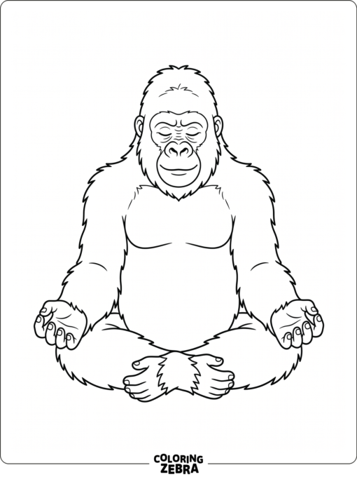 A gorilla sitting cross legged in a calm pose