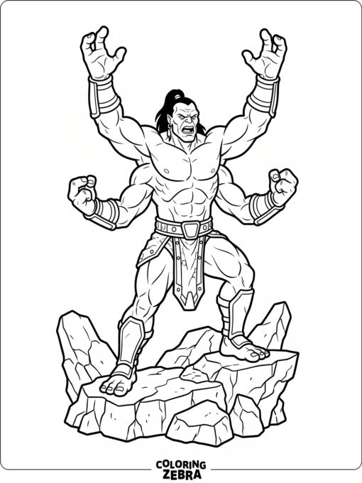 Goro from Mortal Kombat standing on a rocky platform