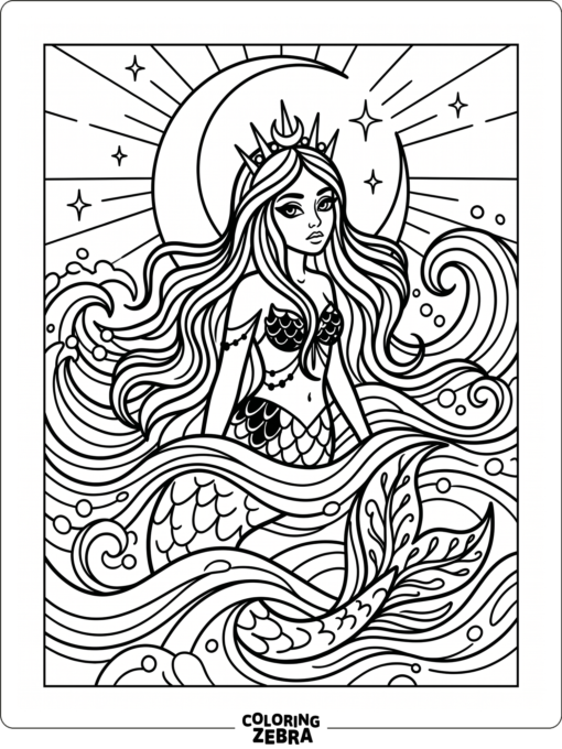 A gothic mermaid with a dark crown
