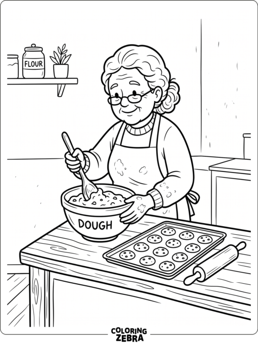 Grandma mixing cookie dough in the kitchen