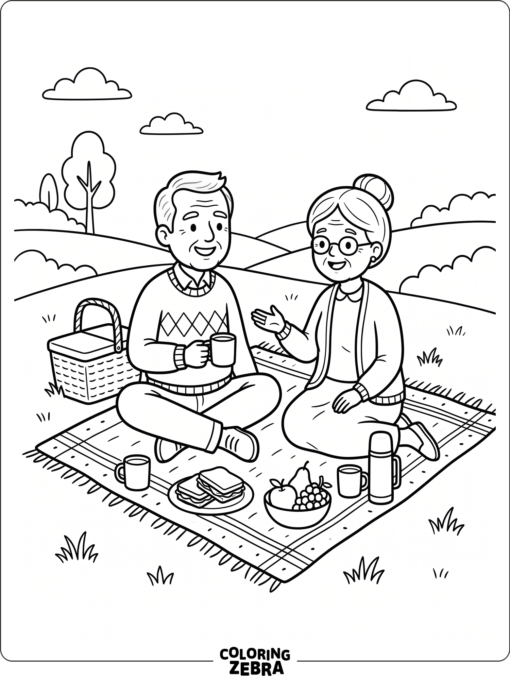 Grandparents enjoying a picnic on a blanket