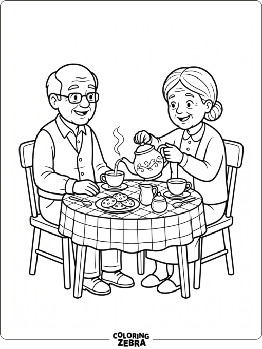 Grandparents having tea at a small table