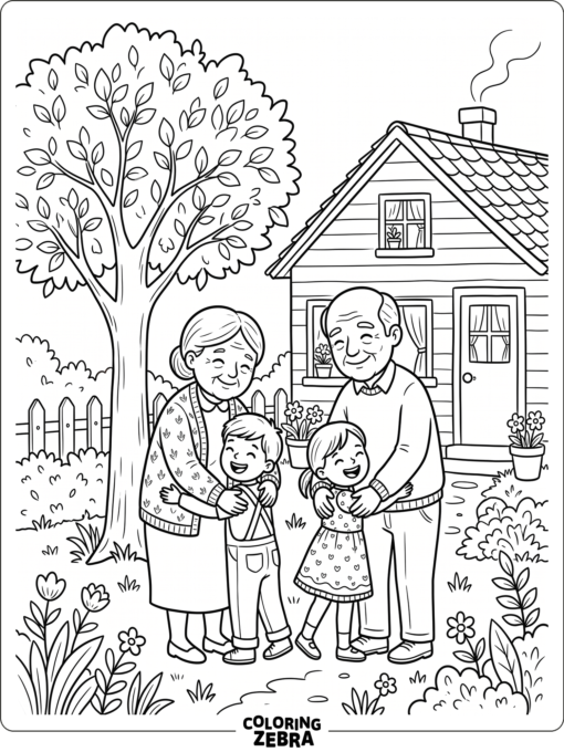 Grandparents hugging their grandchildren