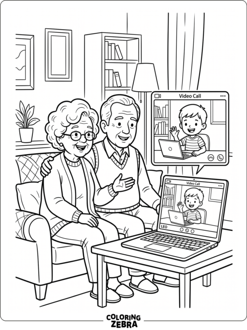 Grandparents on a video call with a child