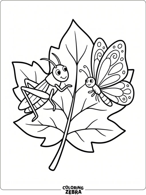 A grasshopper and butterfly on a leaf