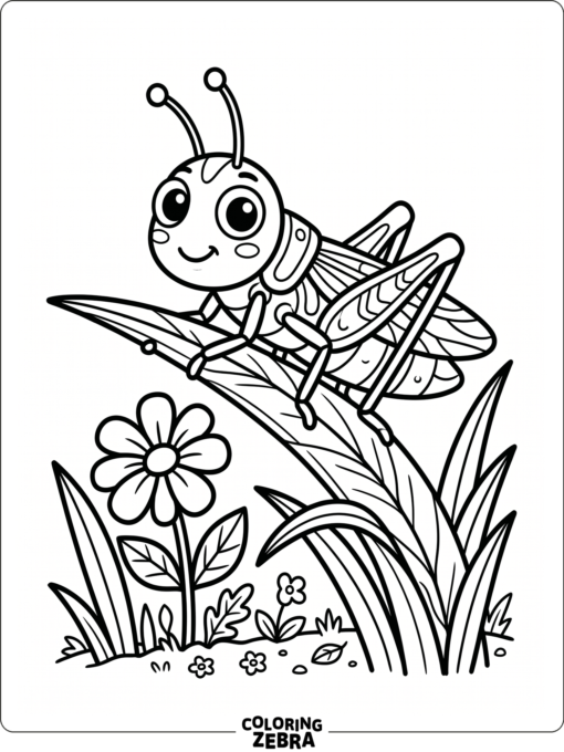 A cute grasshopper with big eyes on a blade of grass