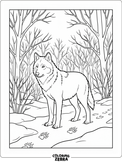 A gray wolf standing in a snowy forest