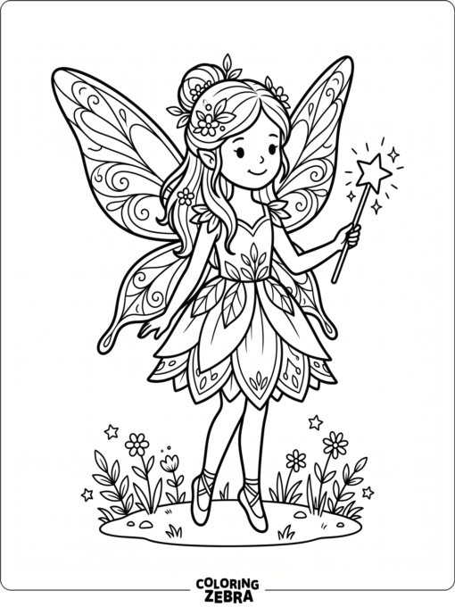 A grayscale fairy with delicate wings and a wand