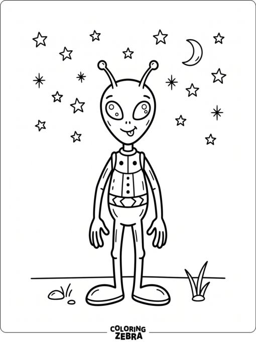 A green alien standing under stars