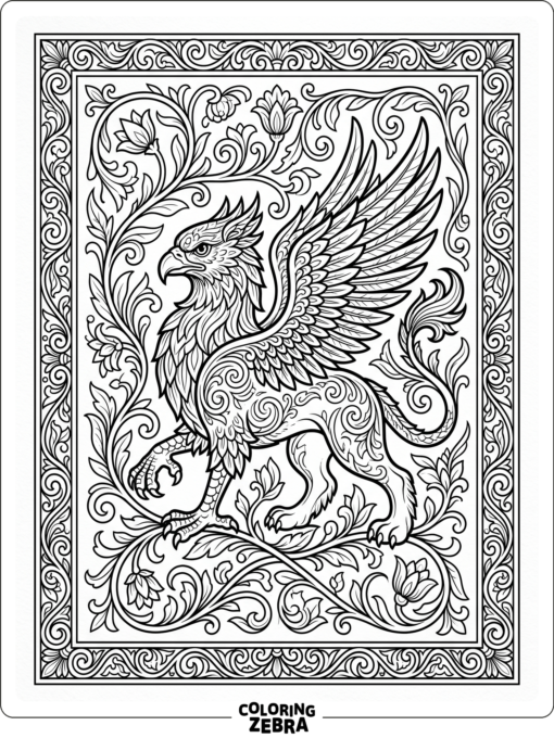 An ornate griffin with decorative vines
