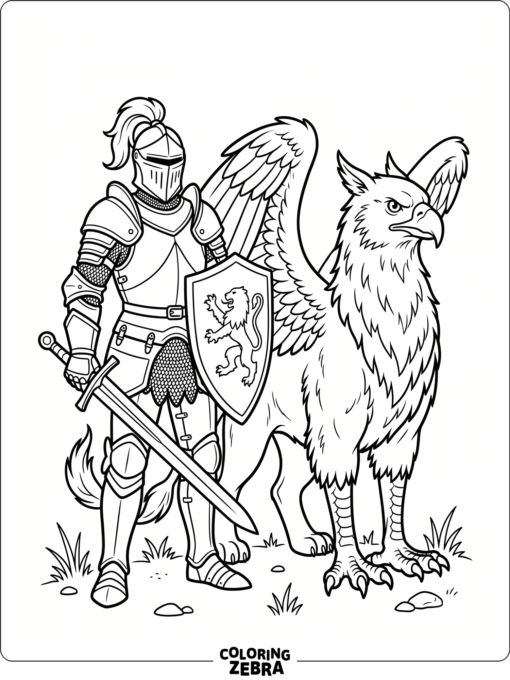 A griffin standing beside a knight