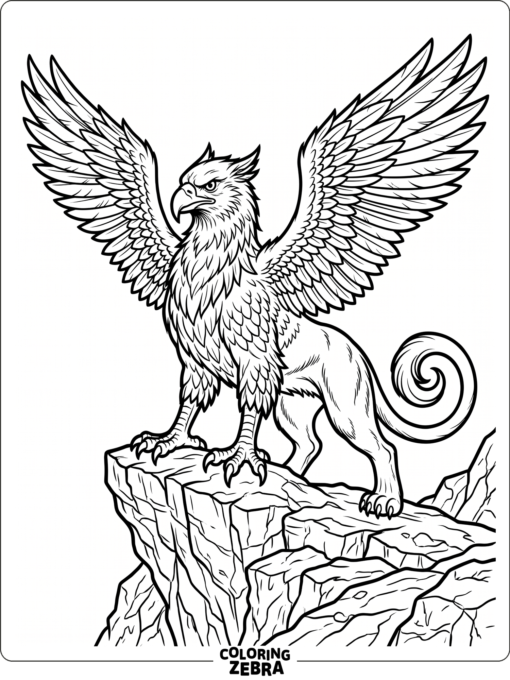 A griffin with broad wings standing on a rock