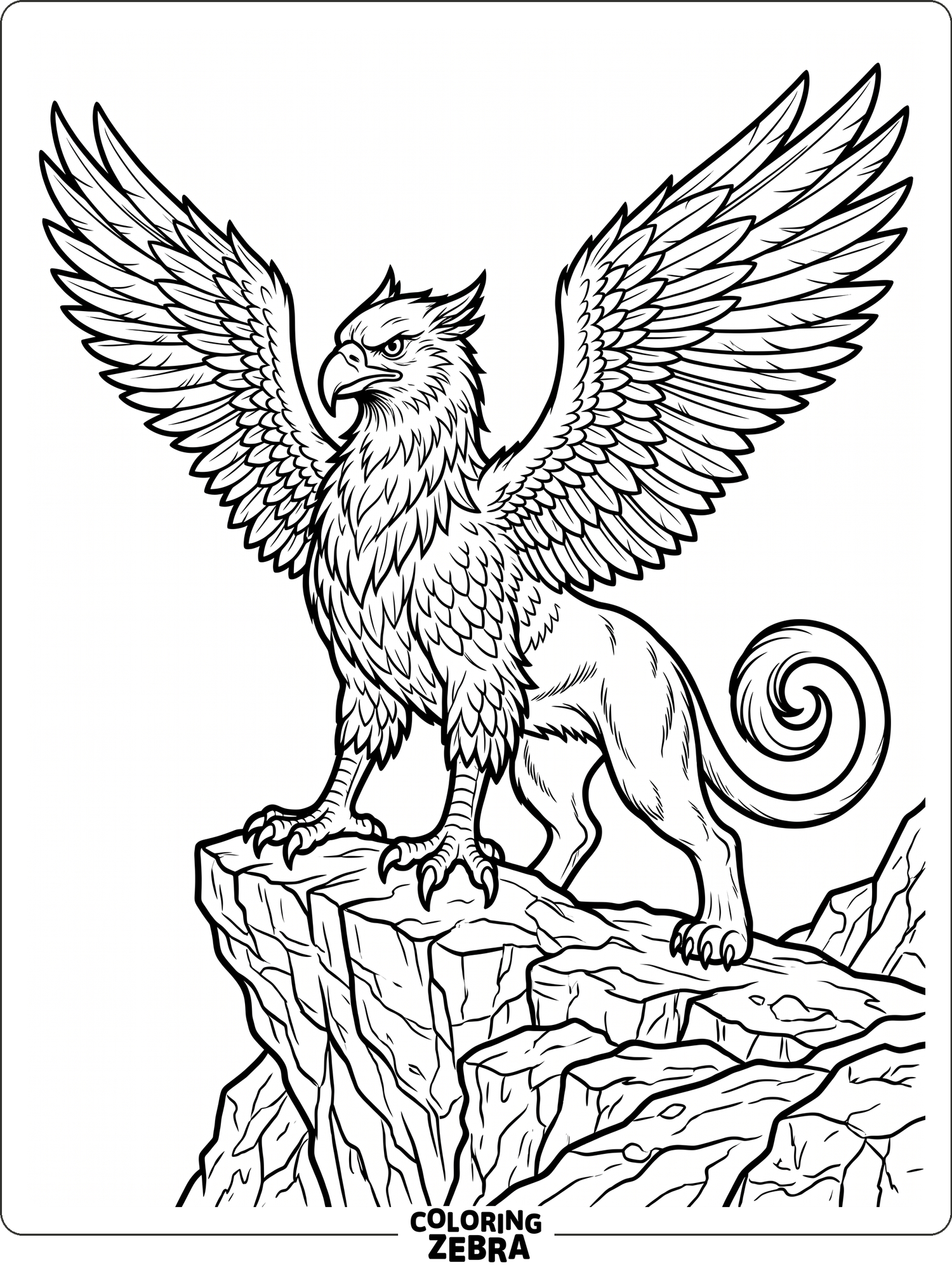 A griffin with broad wings standing on a rock