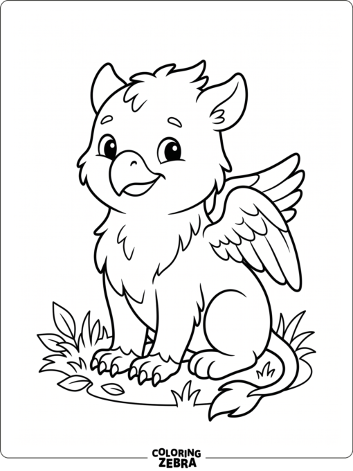 A friendly griffin sitting with a smile