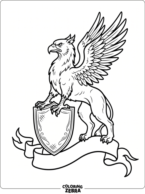 A griffin emblem with wings above a shield