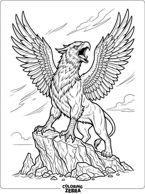 A griffin roaring on a rock