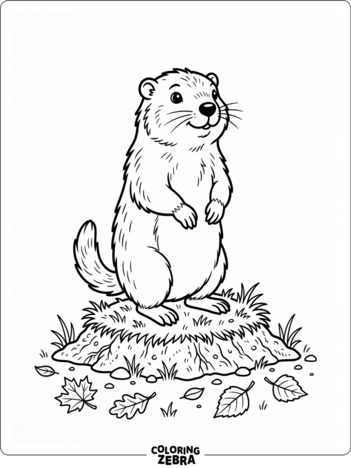 Groundhog standing on a small mound