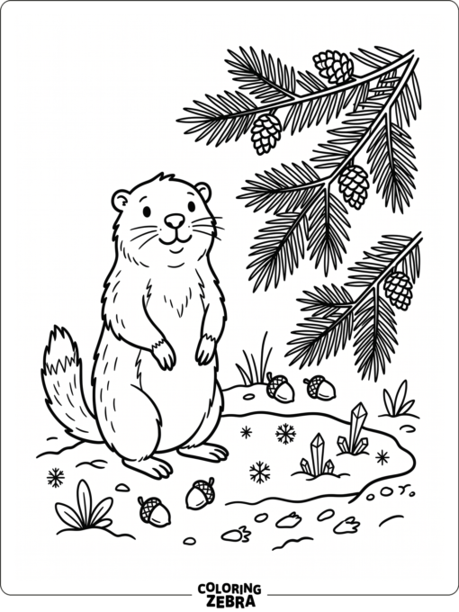 Groundhog in a winter scene for adults