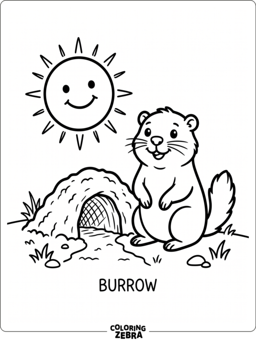 Simple groundhog with sun and burrow