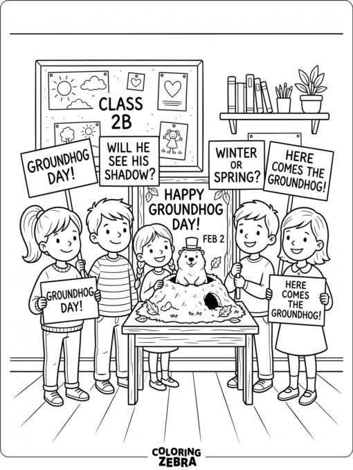 Kids celebrating Groundhog Day in class