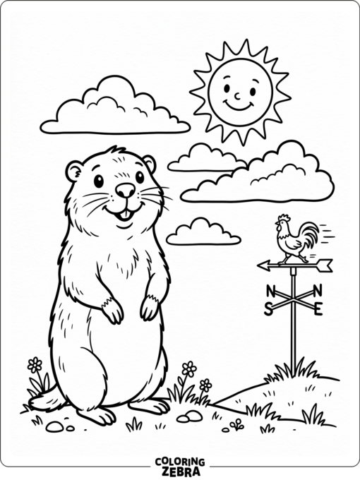Groundhog with clouds, sun, and a weather vane