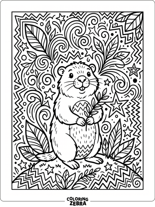 Groundhog Day zentangle with decorative patterns