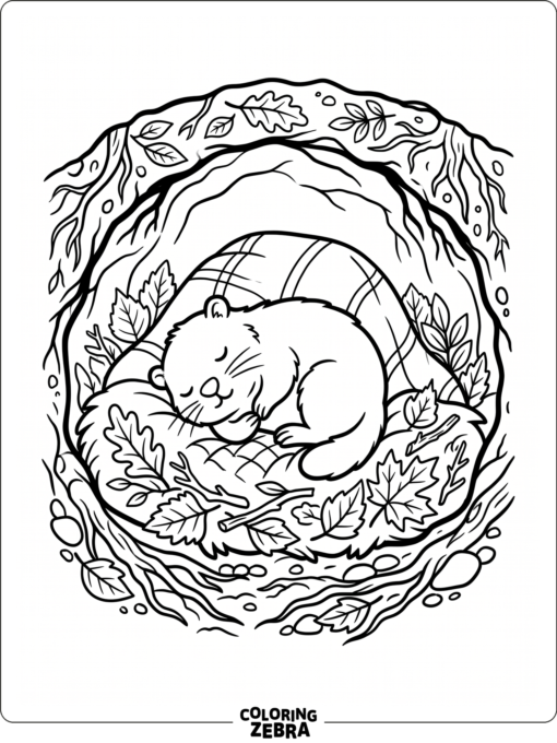 Groundhog sleeping in a burrow
