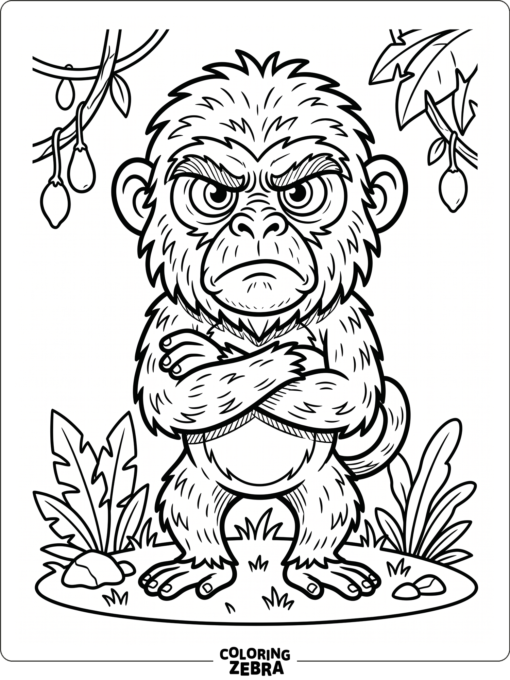 A grumpy monkey with crossed arms and a frown