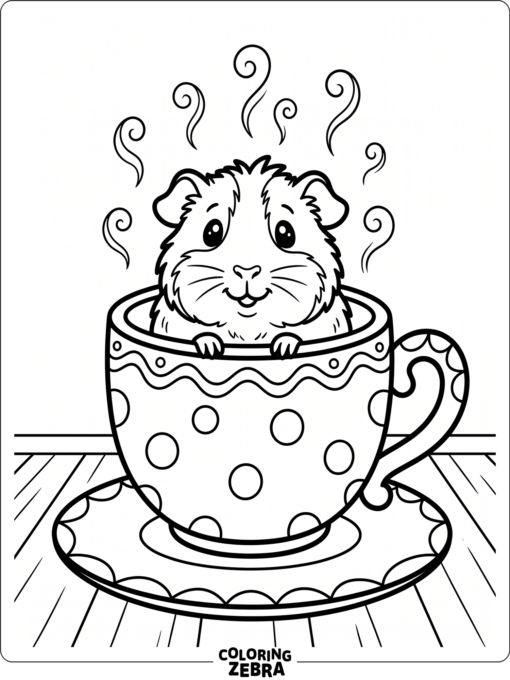 A guinea pig peeking out of a teacup