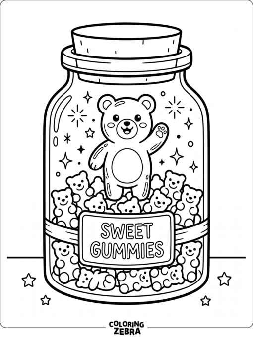 A gummy bear candy inside a jar