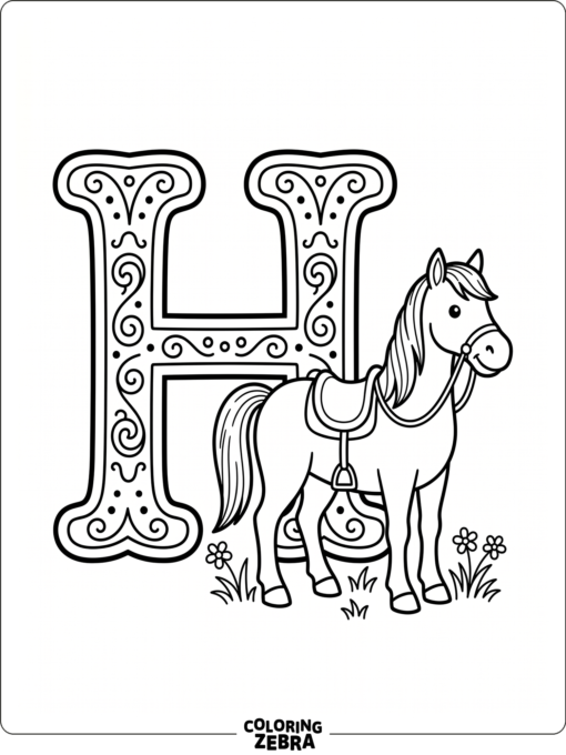 The letter H with a horse beside it